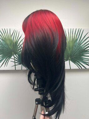 Long Straight Layered Red and Black Ombre Synthetic Wig With Bangs